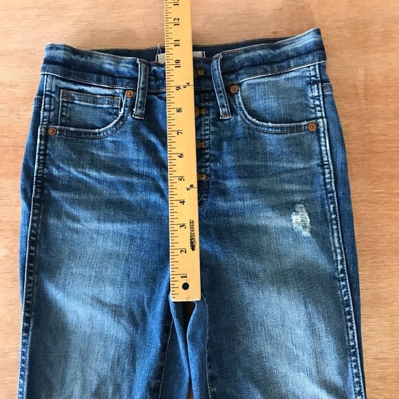 Madewell 10" High Rise Skinny Jeans Women 25 Blue Distressed Raw Hem Button Fly - Picture 8 of 14